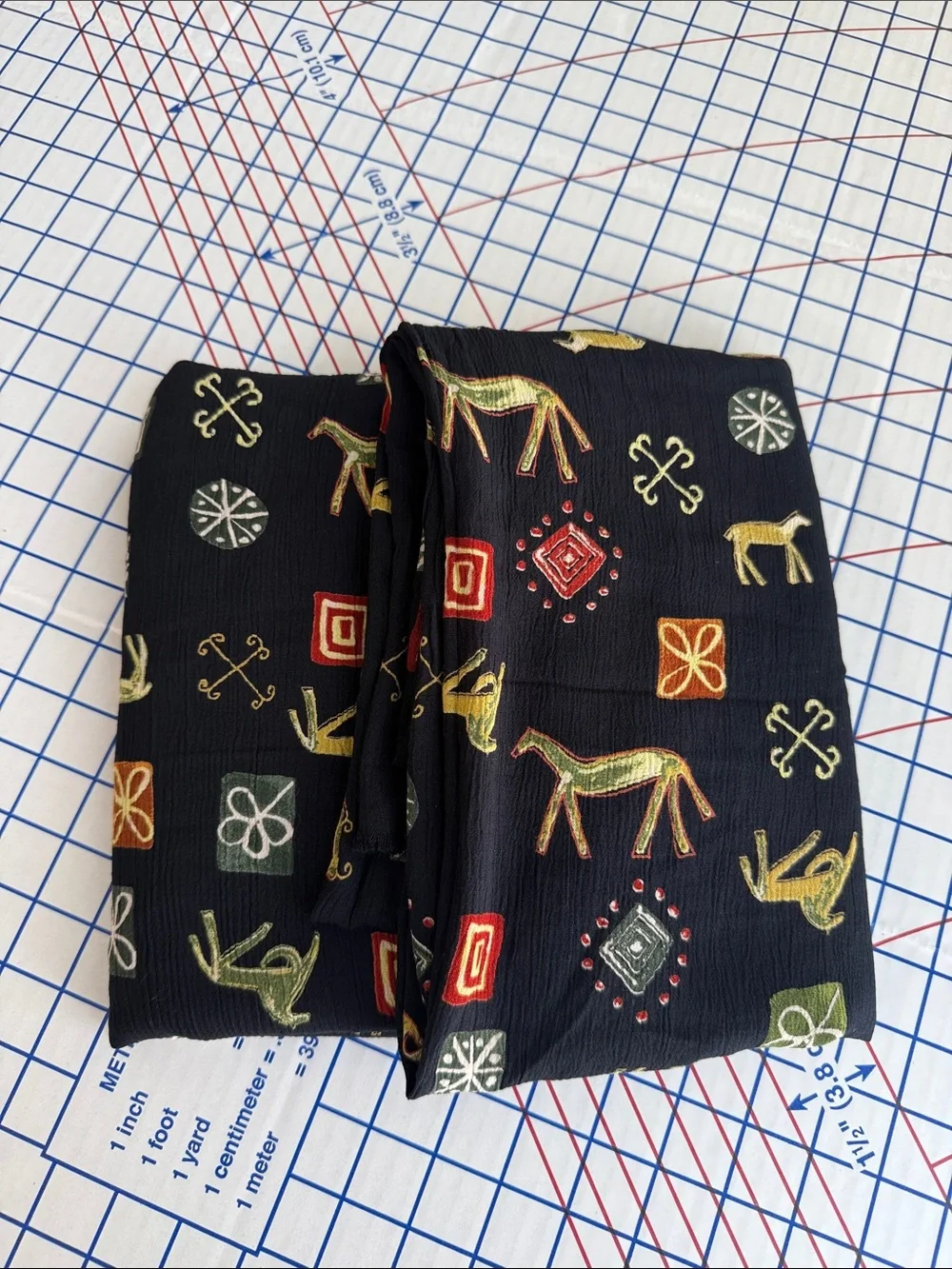 Modernist Horse Novelty Print Crepe Fabric 2+ Yards x 48”